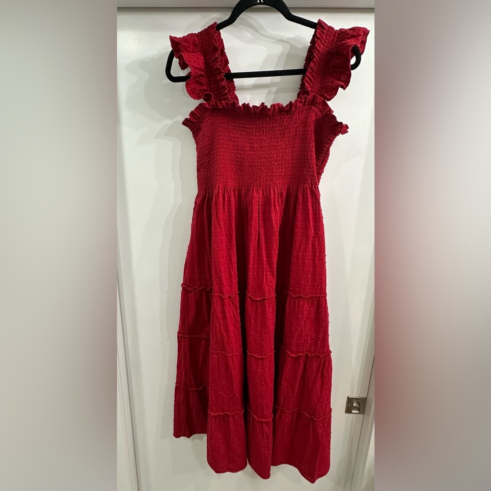 Net-a-Porter x Hill House red textured clip dot Ellie, large fits like medium